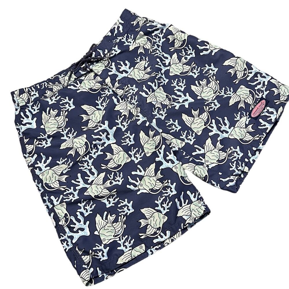 Vineyard Vines Coral Angel Fish Tropical Print 7” Board Shorts Trunks Mens MED - Picture 4 of 6